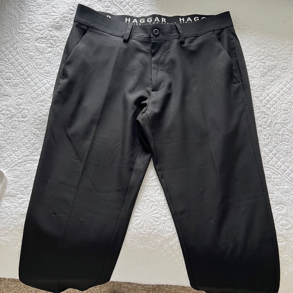 Haggar Mens Premium Active Series Stretch Dress Pants in Black Size 36 x 30